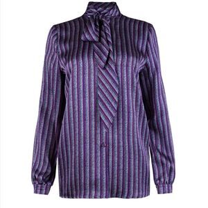 Escada NWT Shawl Collar Striped Purple Silk Shirt - Size 44 or Large